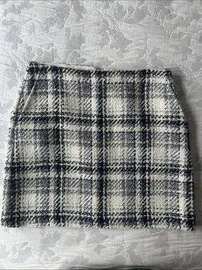 LOFT Black & White Plaid Tweed Mini Skirt sz 10